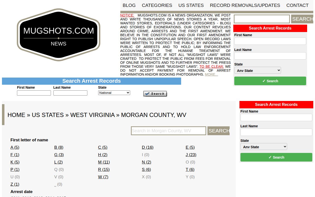 Morgan County unofficial Mugshots.com indexed records source screenshot