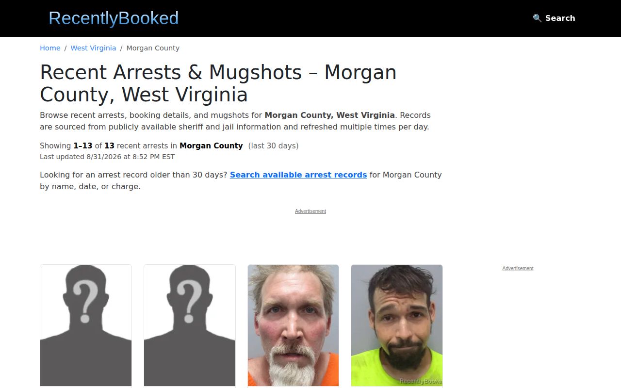 Morgan County unofficial RecentlyBooked arrest-news source screenshot