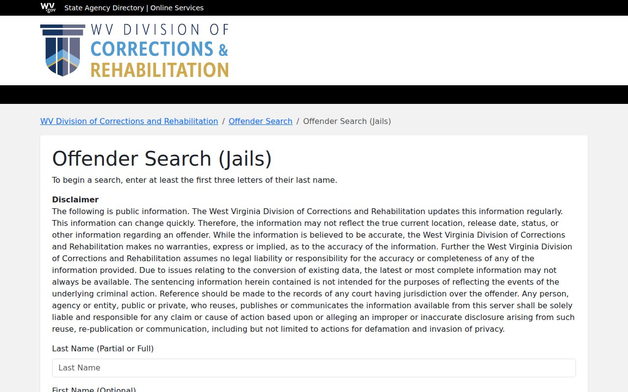 Morgan County regional jail roster search through official WVDCR records